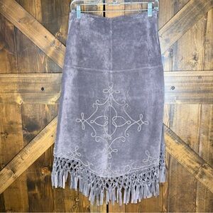 Stetson Brown Suede Leather Fringed Embroidered Details Western Skirt Size S
